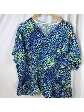 BIO White Swan Swirling Waters Medium women Scrub Top Ladies Teal 2XL